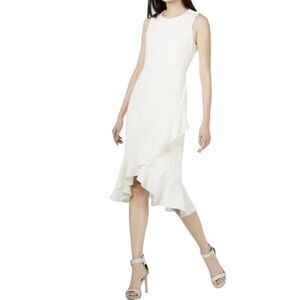 Calvin Klein White Sleeveless High Low Flounce Hem Bridal Party Sheath‎ Dress 4
